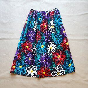 Vintage Weathervane USA Florel Pleated Full A-Line Midi Skirt Multicolor